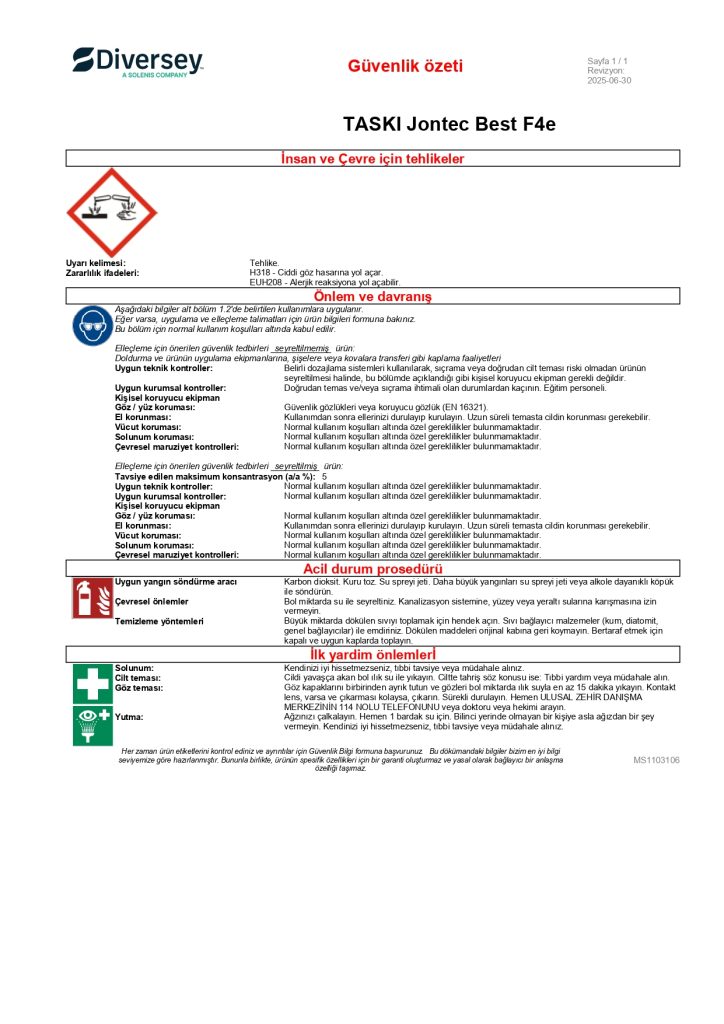 Diversey Taski Jontec Best F4E Ağır Kir ve Yağ Çözücü Yer Temizleyici