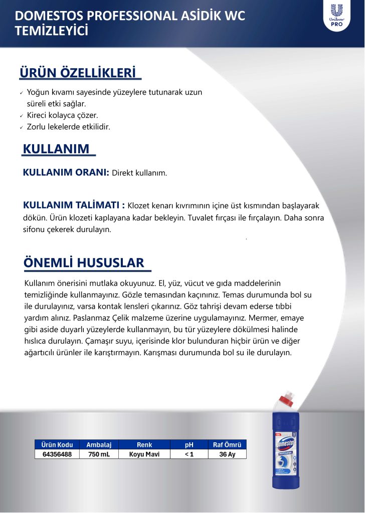 Domestos Professional Tuvalet Temizleyici 750 Ml U Pro Wc Temizleyici